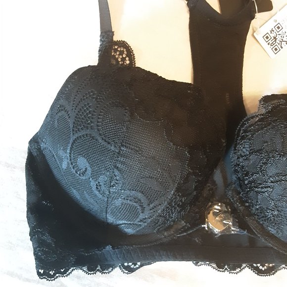 Wingslove New 32D Front Bra with Necklace Plunge Racerback Lace Black - Picture 3 of 13